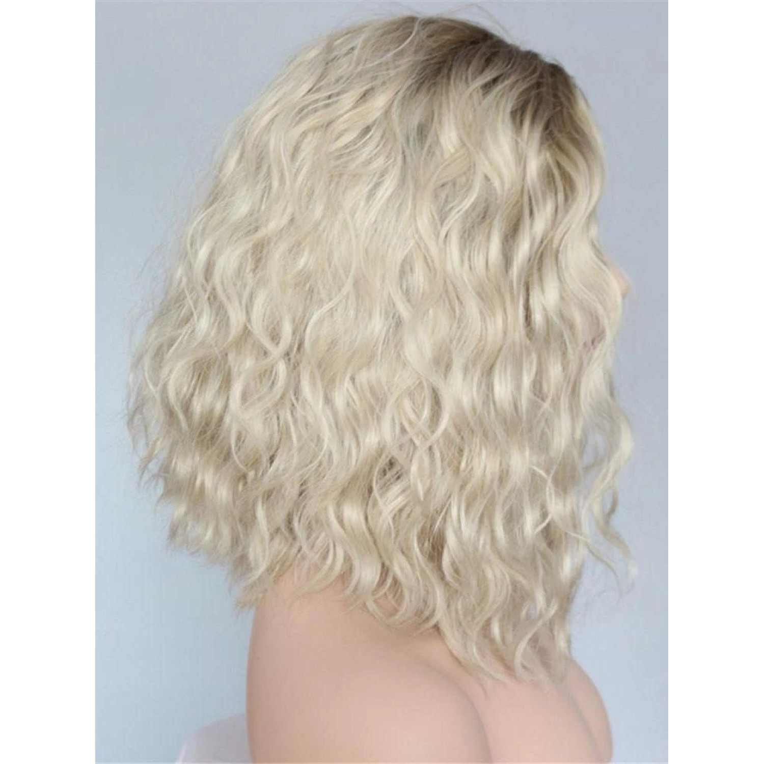 Shoulder Length Wavy Ombre Blonde Synthetic Lace Front Wig 14 Inch