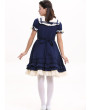 Classic Navy Blue Lolita Dress with White Lace Accents and Bow