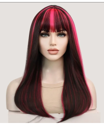 Draculaura Cosplay Wig BLACK WITH PINK STREAKS SYNTHETIC WIG