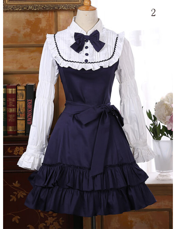 Vintage Inspired Ruffle Lolita Dress with Long Sleeves