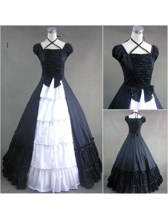 Exquisite Black and White Layered Ruffle Gothic Lolita Maxi Dress