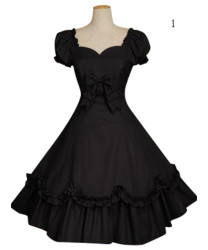 Elegant Black Sweetheart Neck Puff Sleeve Bow Decorated Lolita Dress