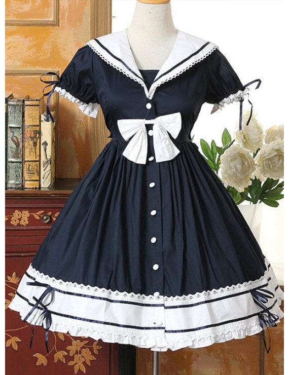 Classic Lolita Dresses Vintage Navy Lolita Dress with Bow