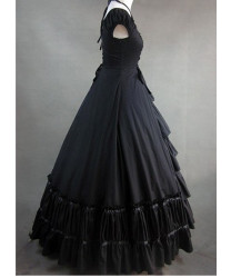 Elegant Black Gothic Lolita Style Multi-Layered Pleated Maxi Dress