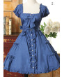 Cotton Lolita Dress with Bow and Flounced Sleeves - Wine Red/Dark Blue