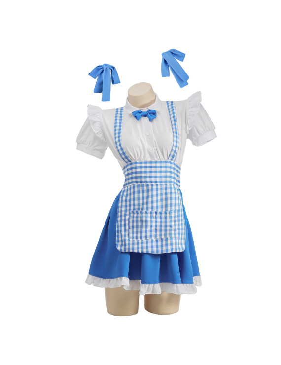 Summer Vibes Blue Checkered Maid Swimwear Cosplay Costume