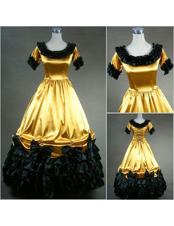 Victorian era yellow Lolita jumpsuit with steel ring support as a gift