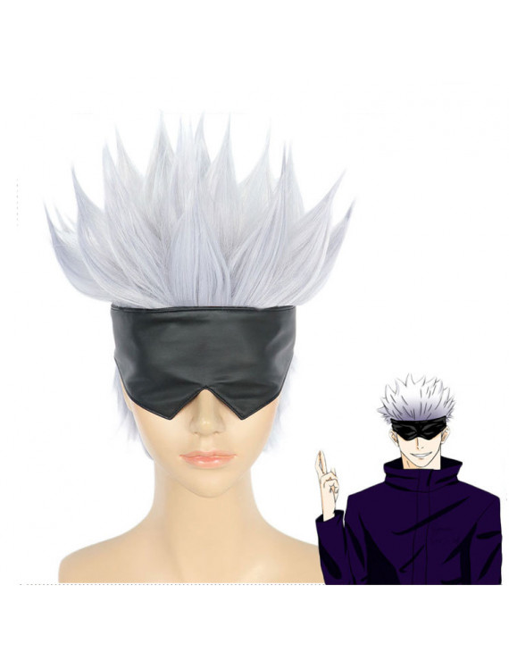 Jujutsu Kaisen Gojo Satoru Grey Short Cosplay Wig with Patch