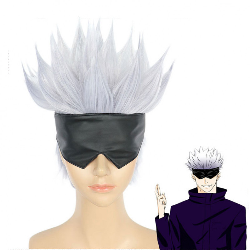 Jujutsu Kaisen Gojo Satoru Grey Short Cosplay Wig with Patch ( free ...