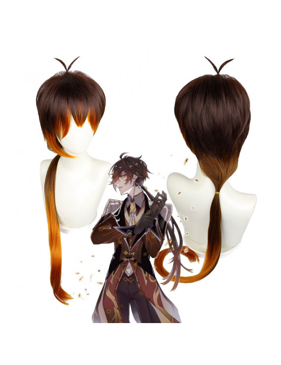 Genshin Impact Zhongli Brown Orange Straight Cosplay Wig