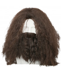 Hagrid Wig Harry Potter Role Cosplay Wig Brown Long Curly Wavy Hair With Beard