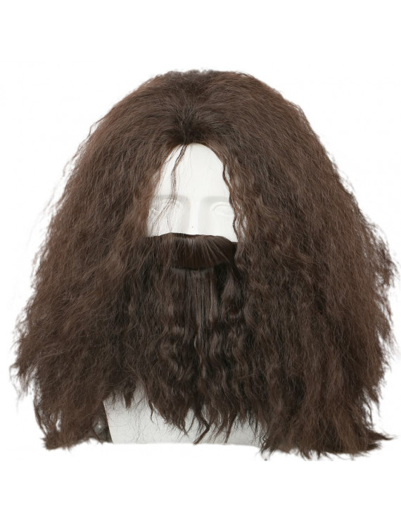 Hagrid Wig Harry Potter Role Cosplay Wig Brown Long Curly Wavy Hair With Beard