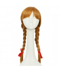 Halloween Annabelle Wig The Conjuring Cosplay Costume Long Light Brown Double Tails Hair Accessories