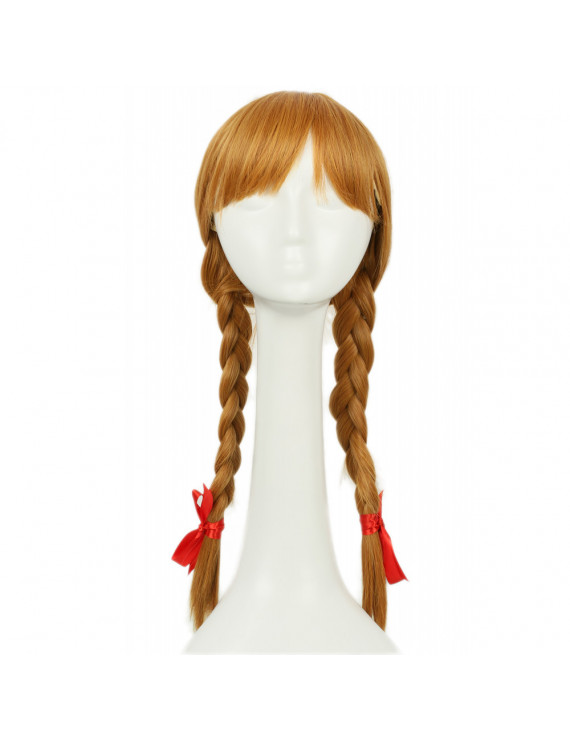 Halloween Annabelle Wig The Conjuring Cosplay Costume Long Light Brown Double Tails Hair Accessories