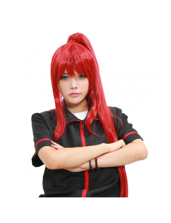 Erza Scarlet Wig Fairy Tail Erza Scarlet Cosplay Long Red Straight Wig With Single Pony Tail