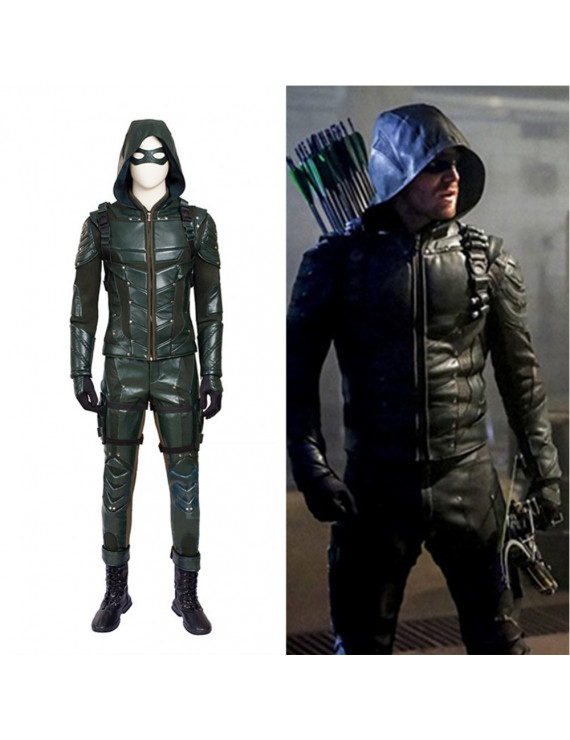 Halloween Cosplay Arrow Season 5 Oliver Queen PU Costume