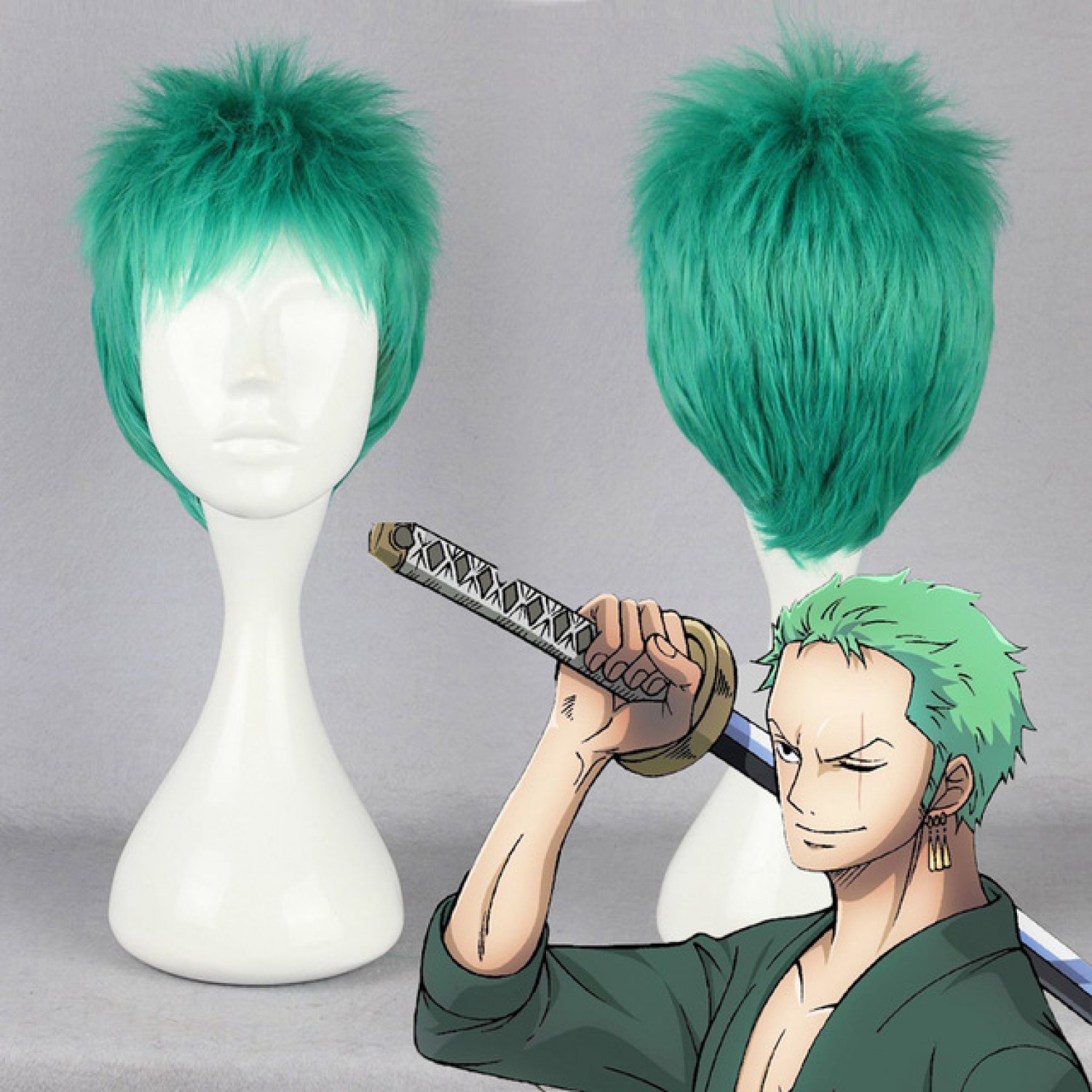 One Piece Roronoa Zoro Cosplay Wig Heat Resistant Fiber Green Short ...