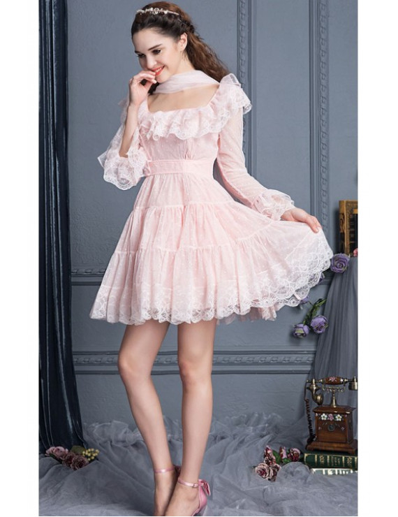 Sweet Lolita Cupcake Dress-Lace High Waist - Trumpet Sleeves - Square ...