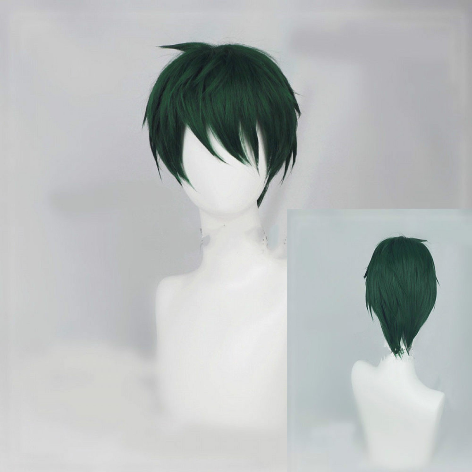 short dark green wig