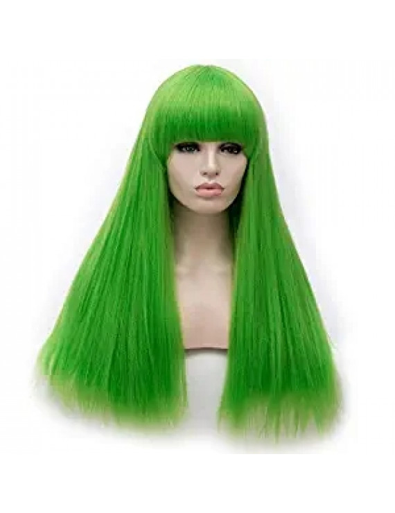 Cream Light Green Lolita Wig Long Straight Synthetic Hair Party Wig ...