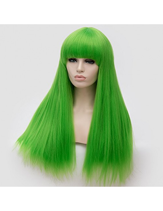 Cream Light Green Lolita Wig Long Straight Synthetic Hair Party Wig ...