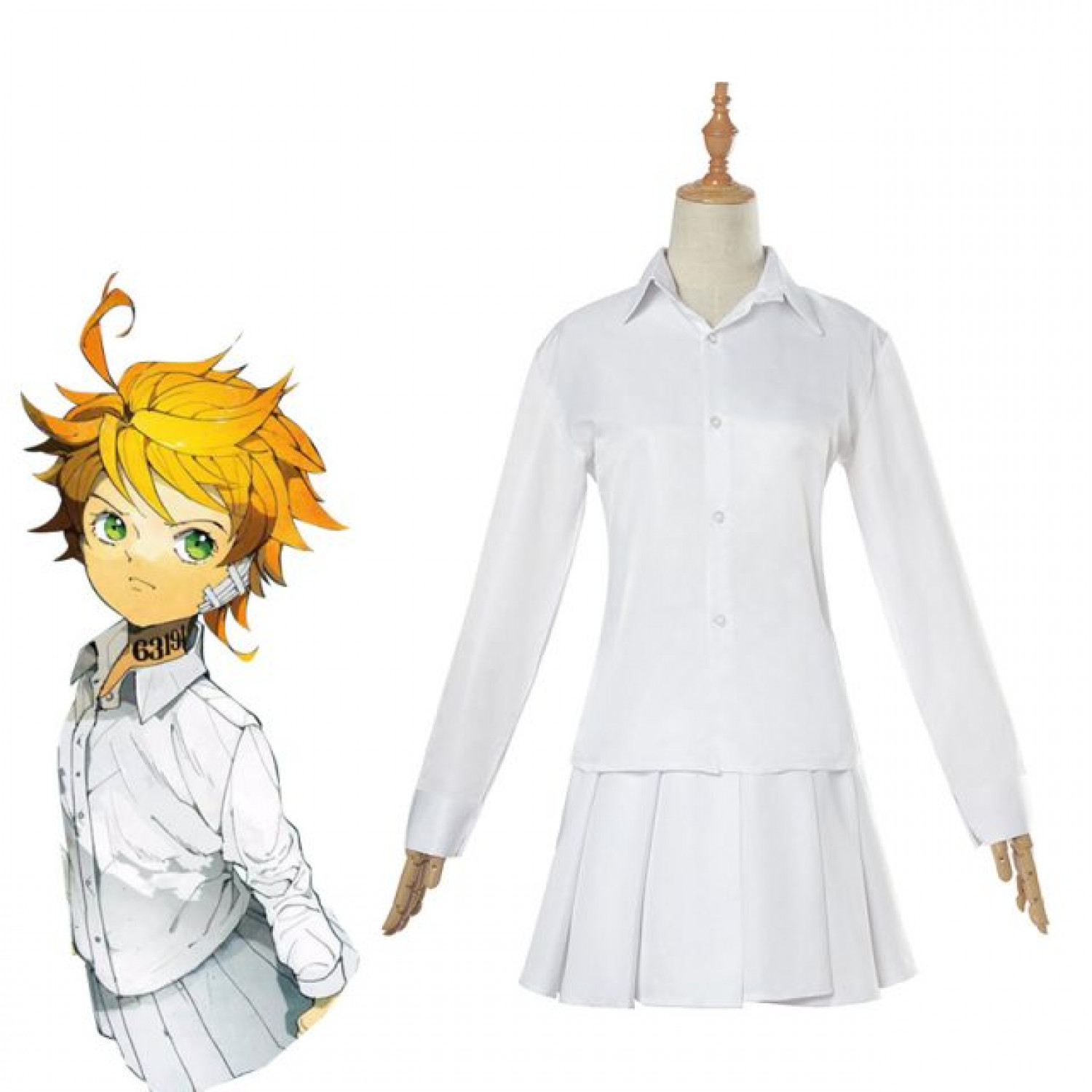 The Promised Neverland Emma White Cosplay Costume ( free