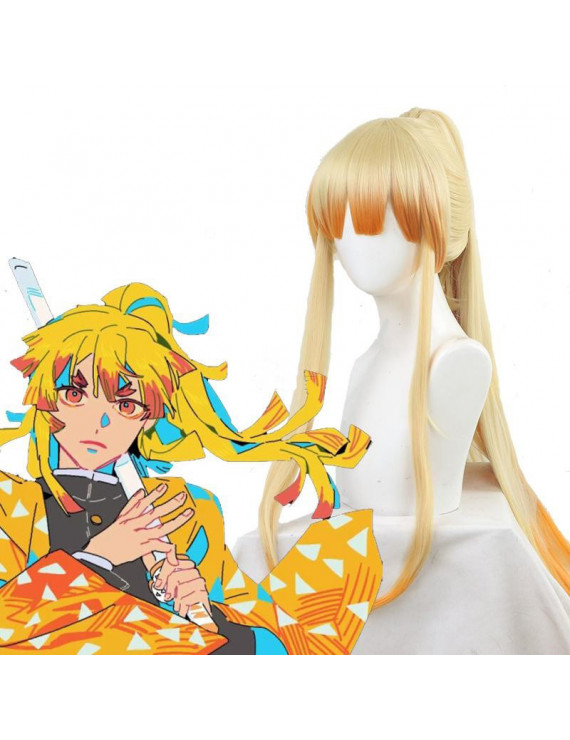 Demon Slayer Zenitsu Agatsuma Long Blonde Anime Cosplay Wig