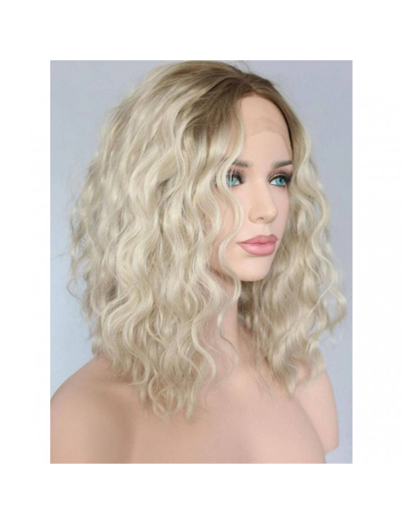 Shoulder Length Wavy Ombre Blonde Synthetic Lace Front Wig 14 Inch Free Shipping 3999 3146