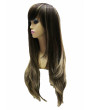 Brown Natural Layered Straight Synthetic Hair Ombre Wigs with full Bangs