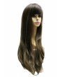 Brown Natural Layered Straight Synthetic Hair Ombre Wigs with full Bangs