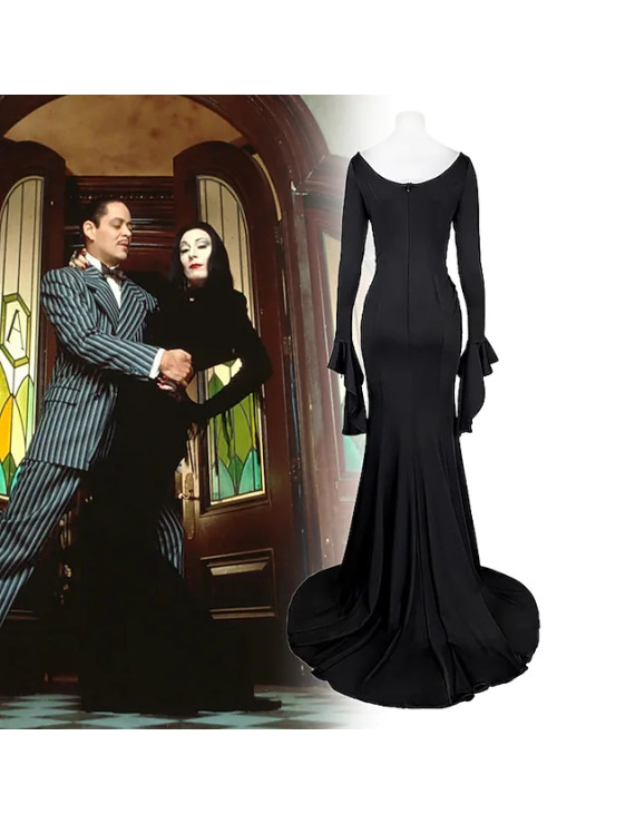 Morticia Addams Mermaid Dress Wednesday Addams Goth Black Dress cosplay costume