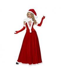 Red long dress white cloak beautiful Christmas costume