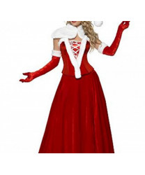 Red long dress white cloak beautiful Christmas costume